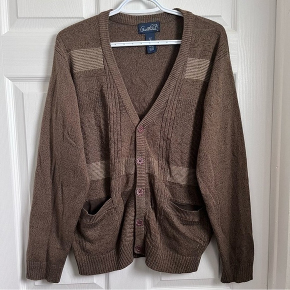 Arnold Palmer cardigan brown grandpa men size Small sweater vintage